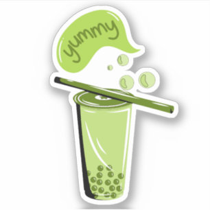 Sticker boba thé bulle lait matcha thé vert amant thé vert