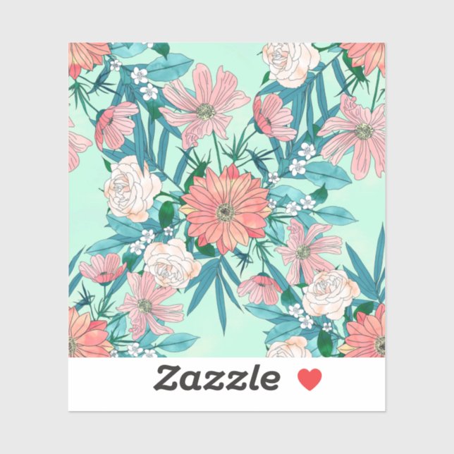 Sticker Boho chic fleurs de jardin de printemps illustrati (Feuille)