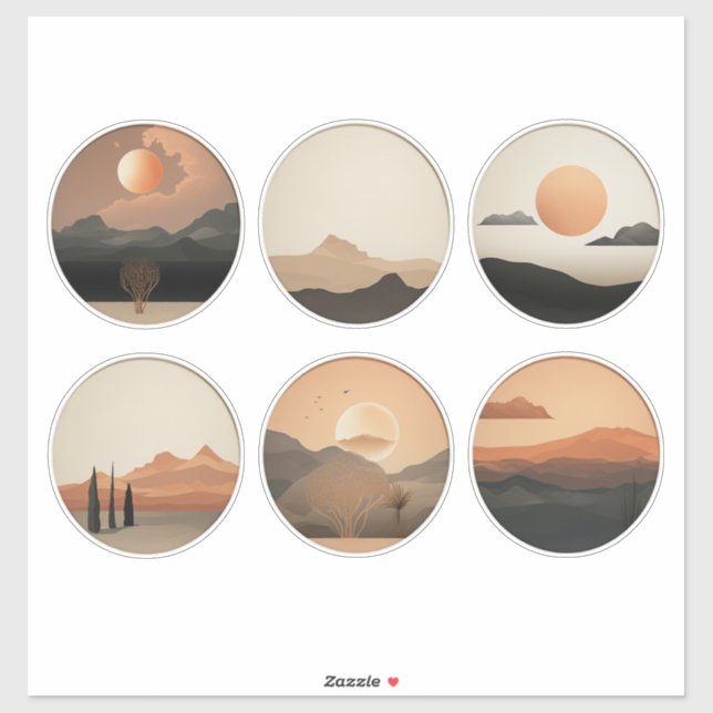 Sticker Boho Desert Horizon : Paysage surréaliste Tour (Feuille)
