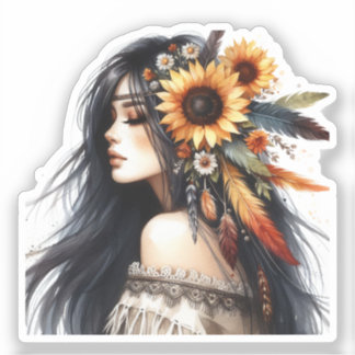 Sticker Boho Girl Art IA Mode Bohème