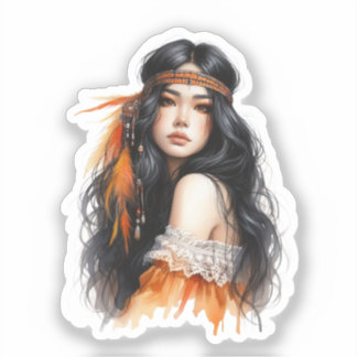 Sticker Boho Girl IA Art Mode Bohème