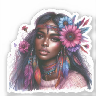 Sticker Boho Girl IA Art Mode Bohème