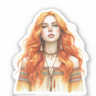 Sticker Boho Girl IA Art Mode Bohème