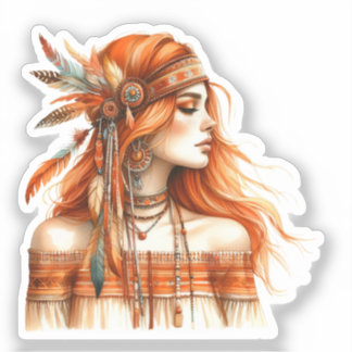 Sticker Boho Girl IA Art Mode Bohème
