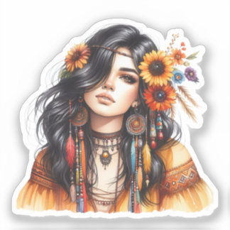 Sticker Boho Girl IA Art Mode Bohème