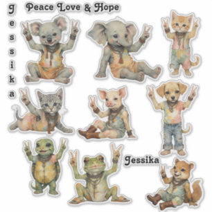 Sticker Boho Hippie Paix Bébé Animaux Personnaliser