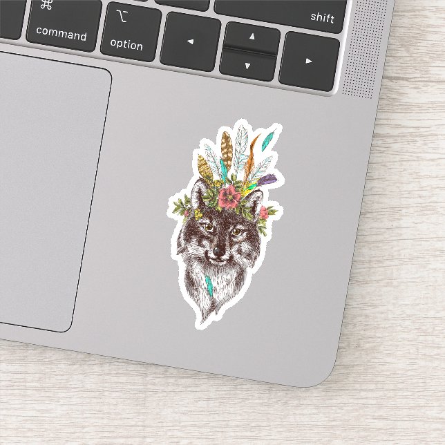 Sticker Boho Style Wolf Halo Portrait (Détail)