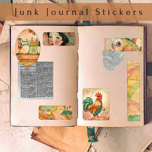 Sticker Boho Vintage aquarelle rose journal