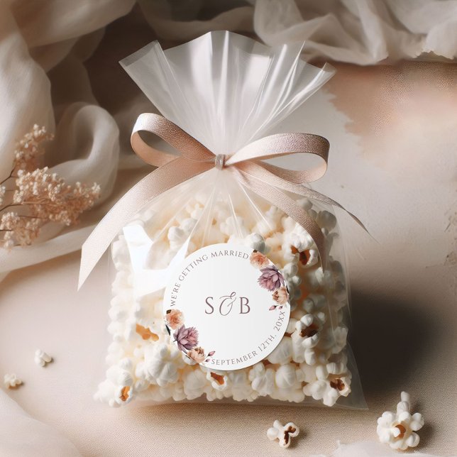 Sticker Boho violet Mariage rond fleuri Initiales (Créateur téléchargé)