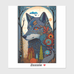 Sticker Boho Wolf Surreal Wildlife Art