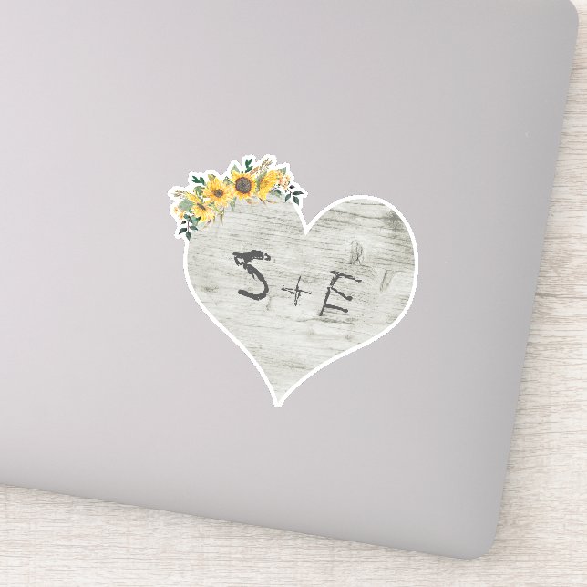 Sticker Bois rustique Arbre de coeur Mariage Initiales scu (Détail)