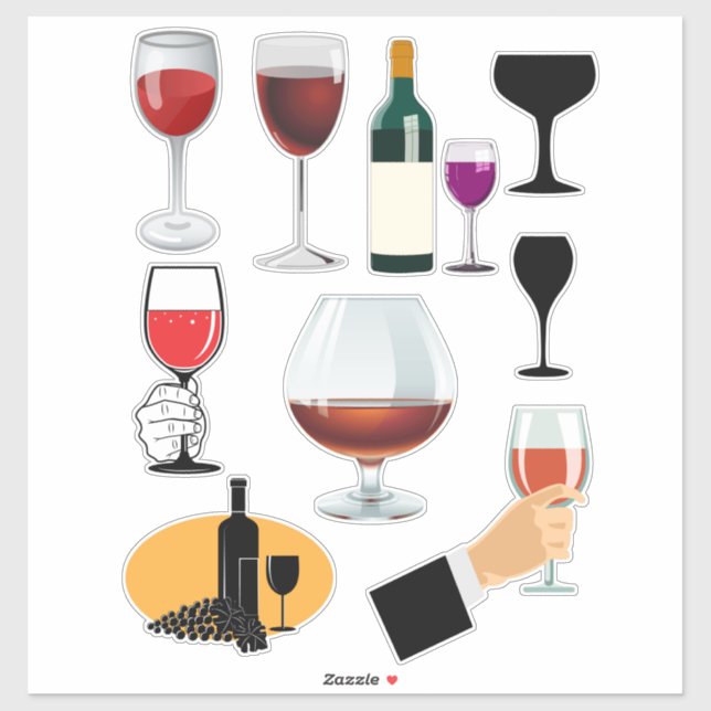 Sticker Boissons de vin Verres Cocktails Booze d'alcool Ar (Feuille)