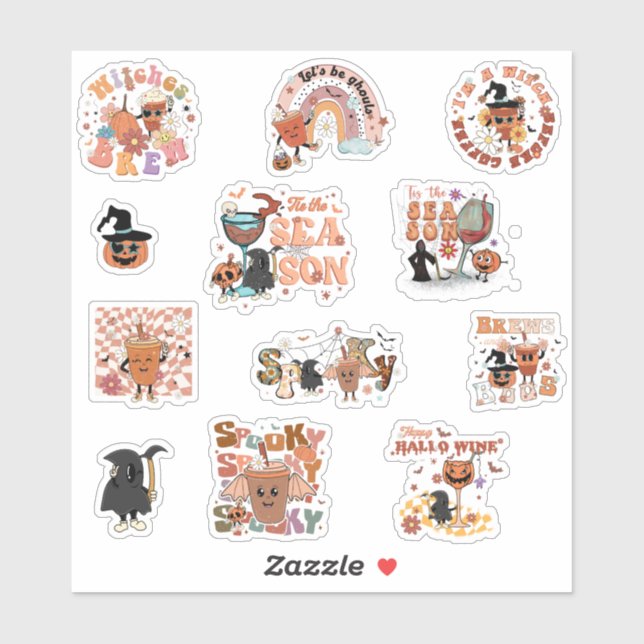 Sticker Boissons d'Halloween rétro - Cute et Éffrayant (Feuille)