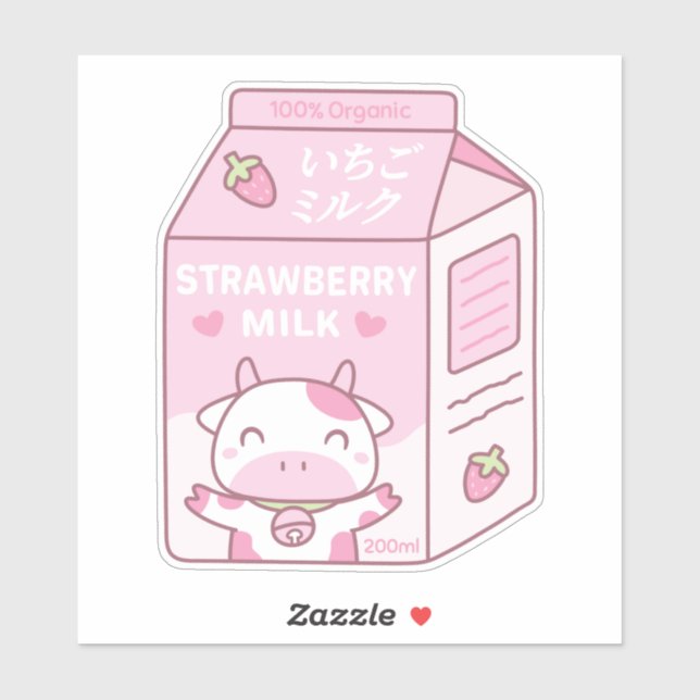 Sticker Boîte à carton mignonne de lait de fraise (Feuille)