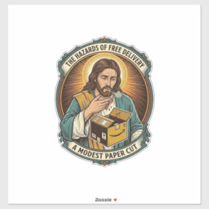 Sticker Boîte en carton Jésus Douleur au doigt découpé en