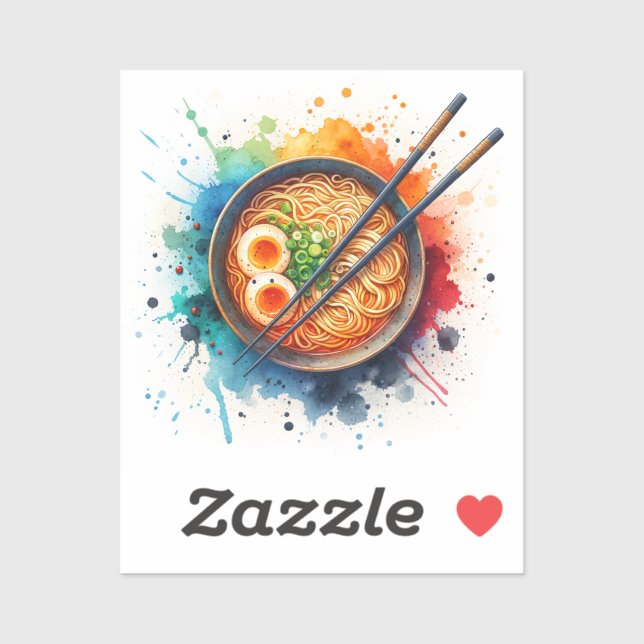 Sticker Bol de nouilles de Ramen, d'oeufs et de baguettes (Feuille)