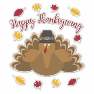Sticker Bon thanksgiving Festive Turquie Feuilles d'automn