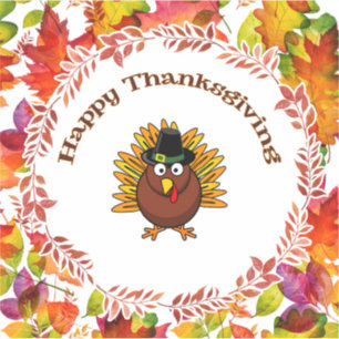 Sticker Bon thanksgiving Turquie entourée de Feuilles d'au