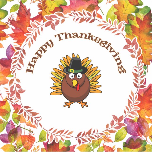 Sticker Bon thanksgiving Turquie entourée de Feuilles d'au (Devant)