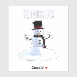 Sticker Bonhomme de neige avec chapeau et écharpe. J'aime