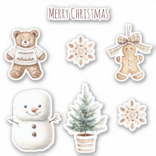 Sticker Bonhomme de neige de Noël mignon à la menthe (Devant)