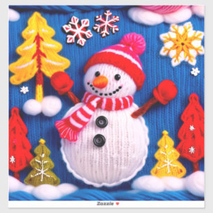 Sticker Bonhomme de neige en tricot cosy avec chapeau roug