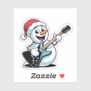 Sticker Bonhomme de neige jouant de la guitare électrique 