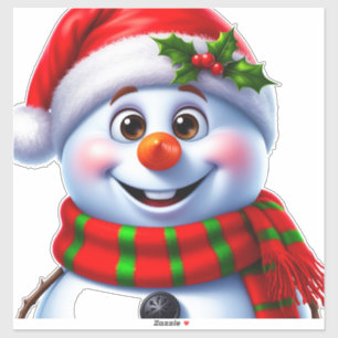 Sticker Bonhomme de neige joyeux avec chapeau de Père Noël