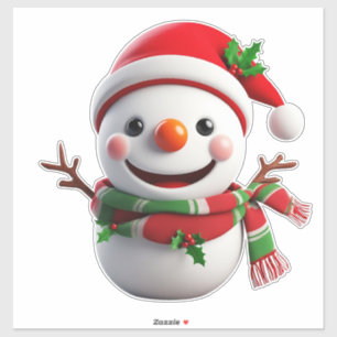 Sticker Bonhomme de neige joyeux avec chapeau de Père Noël