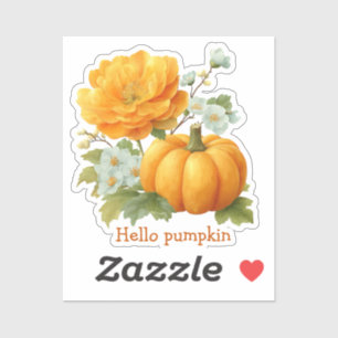 Sticker Bonjour Citrouille Floral Halloween Design