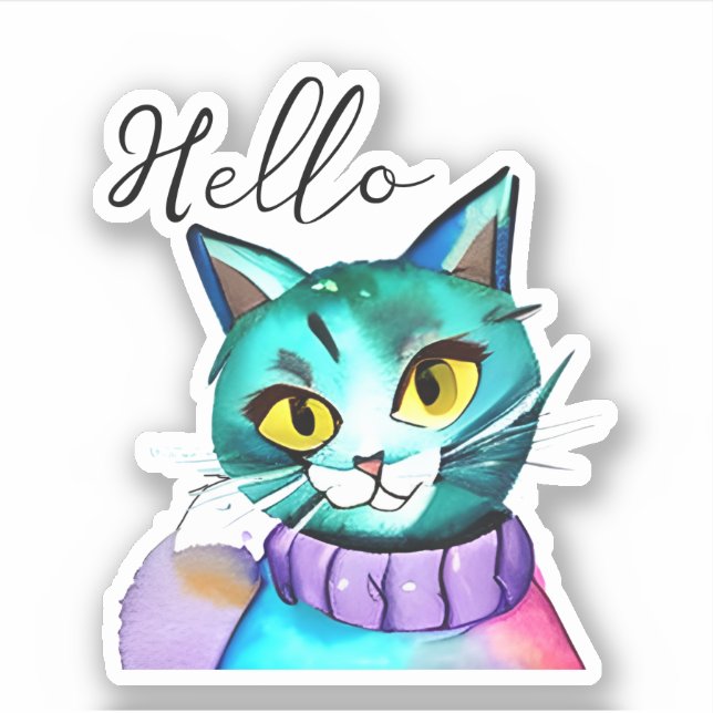 Sticker Bonjour  | Cute chat bleu Kitty (Devant)