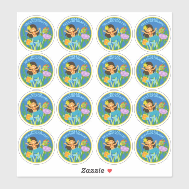 Sticker Bonjour deuxième année ! Cute sirène (Feuille)