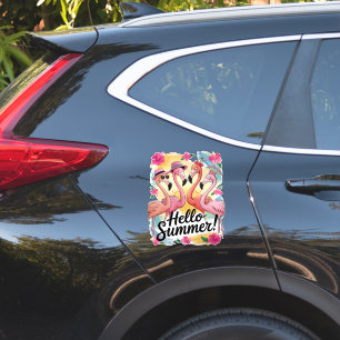 Sticker Bonjour Été Mignon Flamant Rose Plage Vacances Tro