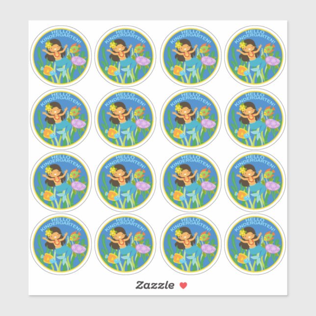 Sticker Bonjour maternelle ! Cute sirène (Feuille)