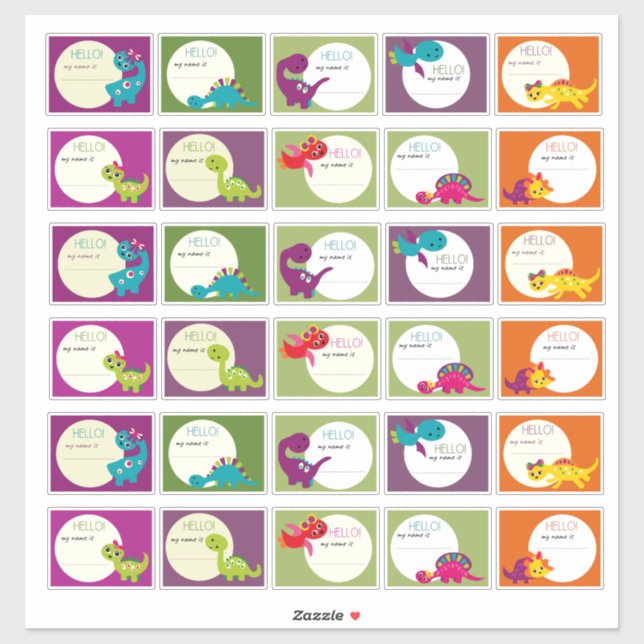 Sticker Bonjour Mon Nom Est Dinosaur Garçon Fille (Feuille)