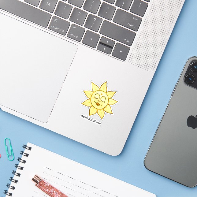 Sticker Bonjour Sunshine (Ordinateur portable avec iPhone)