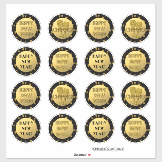 Sticker Bonne année ! Faux Gold Foil et Gold Parties scint (Feuille)
