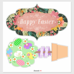 Sticker Bonne bannière de Pâques et Topiary mignonne