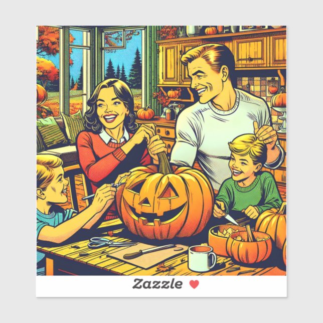 Sticker Bonne Halloween Nostalgale Citrouilles de la sculp (Feuille)