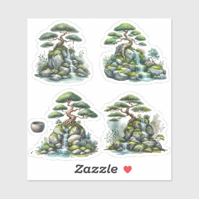 Sticker Bonsai tree on a miniature rock formation (Feuille)