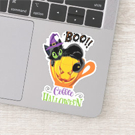 Sticker Boo Black Cat, Scary Pumkin Coffee Halloween