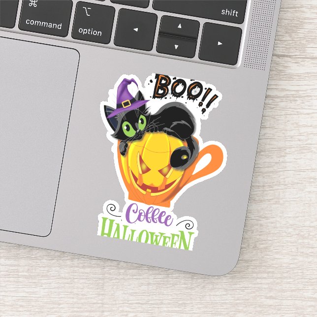 Sticker Boo Black Cat, Scary Pumkin Coffee Halloween (Détail)