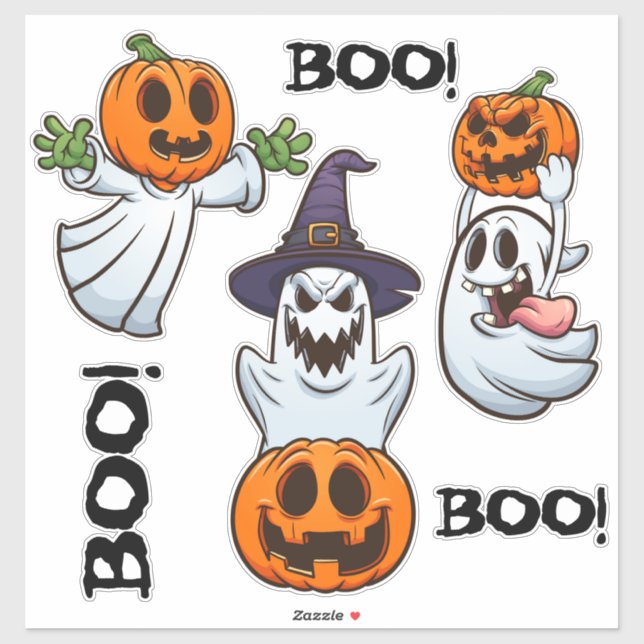 Sticker BOO! Ghosts with Pumpkins Halloween Cartoon Chaos (Feuille)