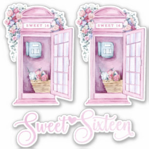Sticker Booth de téléphone rose floral   Sweet 16