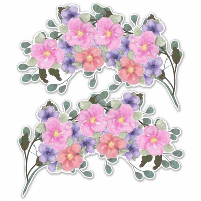 Sticker Bordures de fleurs d'aquarelle rose (Devant)