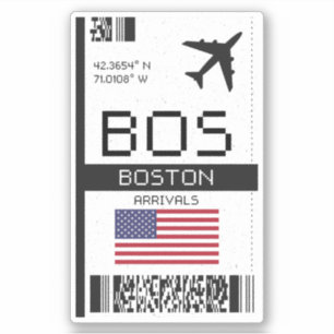 Sticker BOS Boston Boarding Pass - Massachusetts Travel