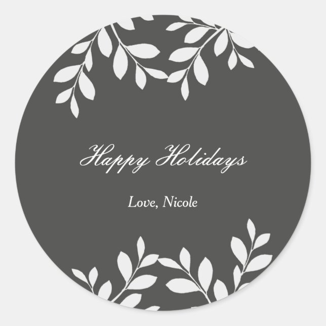 Sticker Botanique Moderne Blanc Feuille & Gris (Devant)