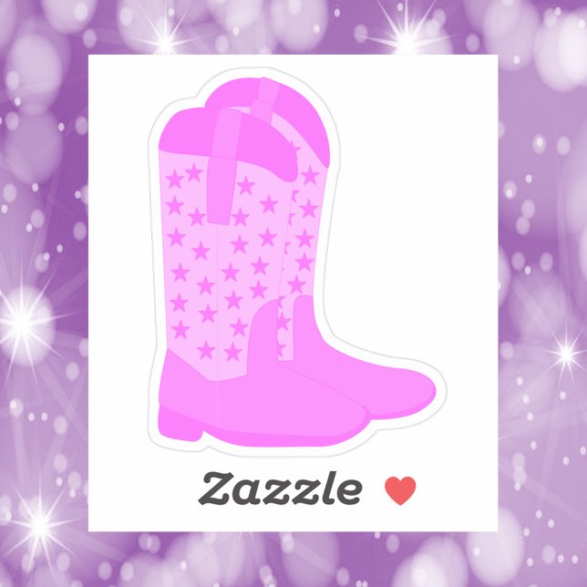 Sticker Bottes Cowboy avec étoiles rose (A sticker of a pair of pink cowboy boots with stars.)