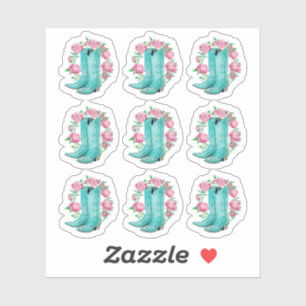 Sticker Bottes de cowgirl campagnardes et Roses Fanées Feu