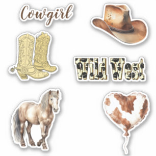 Sticker Bottes de cowgirl cowboy chapeau cheval anniversai